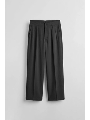 Abluka Online Erkek Baggy Pileli Kumaş Pantolon Siyah