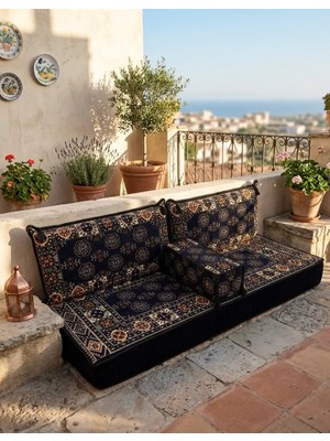 Bakırözü Home Şark Köşesi Takımı Lacivert Buhara Modeli 4 Parça (20 cm Minder Kalınlığı)
