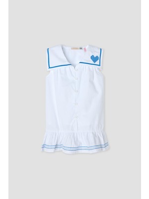GB Baby Bg Store Kız Bebek Elbise Kolsuz Beyaz Gömlek Yaka Stilinde Özel Olaylar İçin