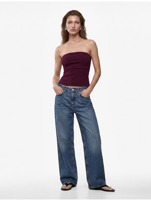 Koton Slim Fit Bel Vurgulu Drape Detaylı Straplez Top