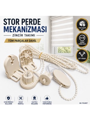 bgvibe Stor Perde Mekanizması 32MM Geniş Kasa Çift Vidalı Takmatik Zincir Takımı Tam Set Zebra Perde Mekanizması