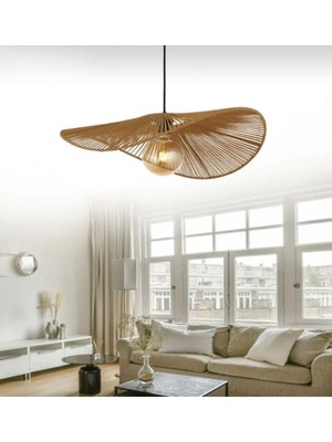 Buiva Modern Tasarım Hasır Avize Rattan Boheme Avize Sarkıt 40 cm Çap