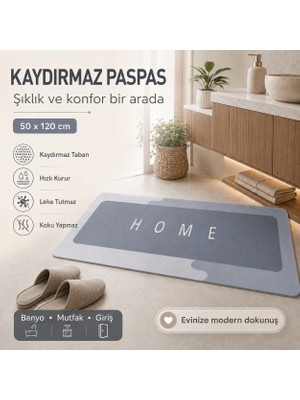 Nobera Kauçuk Kaymaz Tabanlı Ultra Emici Banyo Paspası 50X120CM – Hızlı Kuruyan Paspas Gri