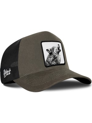 BlackBörk Kurt Logolu Haki-Siyah Trucker Şapka