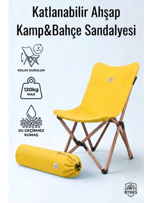 BTNES Ahşap Kamp Sandalyesi Taşınabilir Katlanabilir Bahçe ve Piknik Sandalyesi