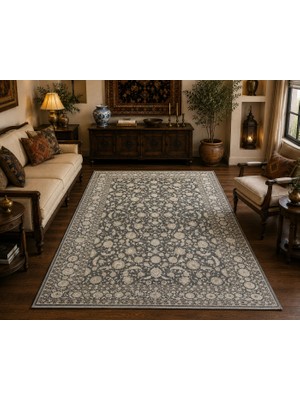 Hoom Rugs Elegant 006 Antrasit Vizon Doğal Elyaf Yansımalı Klasik Desenli Salon Halısı