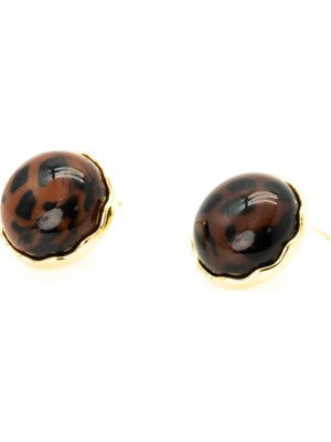 Biem Accessory Biem Kahverengi Leopar Yuvarlak Küpe