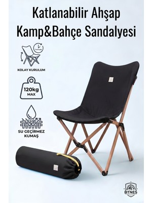 BTNES Ahşap Kamp Sandalyesi Taşınabilir Katlanabilir Bahçe ve Piknik Sandalyesi