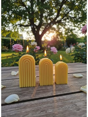 AY IŞIĞI MUMLARI Kemer 3'lü Hediyelik Dekoratif Kavun Kokulu Parafin Wax Mum (Sarı Renkli)