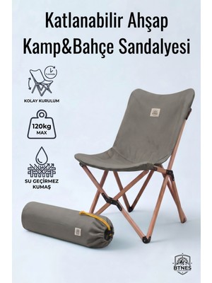 BTNES Ahşap Kamp Sandalyesi Taşınabilir Katlanabilir Bahçe ve Piknik Sandalyesi