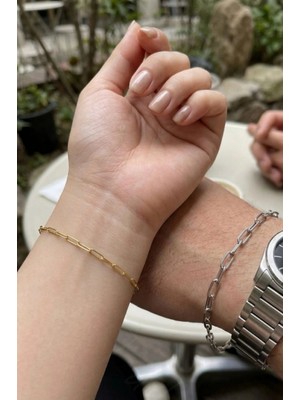 Sevgili Takı Paperclip Model Gold-Silver Çelik Çift Bileklik Seti | Love Serisi