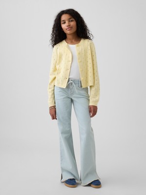 Gap Kız Çocuk Açık Mavi Low Rise Lace-Up Relaxed Flare Jean Pantolon