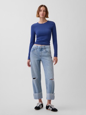 Gap Kadın Açık Mavi Low Slung Relaxed Crop Jean Pantolon