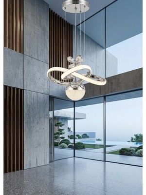 Lzy Avize Store Kar Çiçeği Toplu Modern Krom Avize - 3 Kademeli (Sarı-Beyaz-Gün Işığı) Salon ve Yatak Odası Avizesi