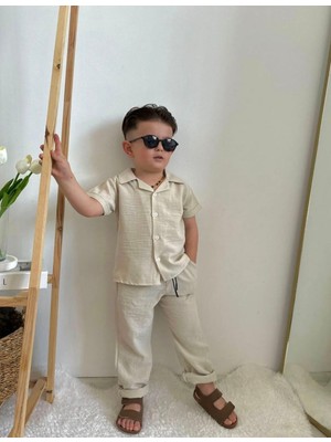 Rüya Kids Erkek Çocuk Yazlık Gömlek Pantolon 2 Li Alt Üst Takım