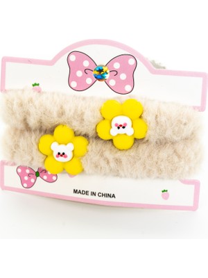 Biem Accessory Biem Peluş Ikili Çiçekli Simit Toka Krem