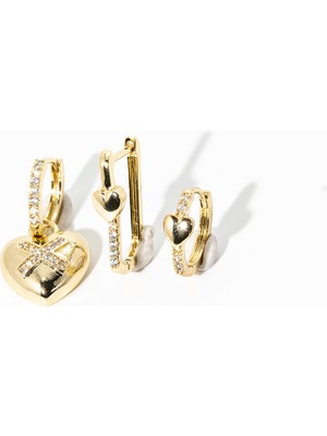 Biem Accessory Biem Kalpli Zirkon Taşlı Çelik Küpe Set