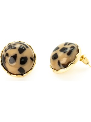 Biem Accessory Biem Krem Leopar Yuvarlak Küpe