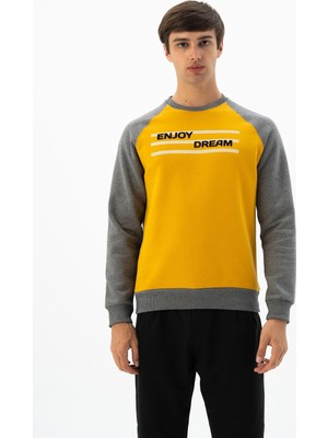 Ar-ma Erkek Bisiklet Yaka Sweatshirt Yazi Baskili Cepsiz Büyük Beden Şardonlu Üç İplik K24124884401
