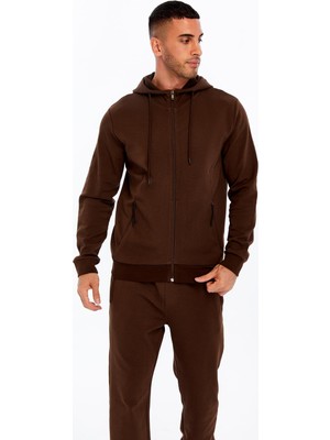 Ar-ma Erkek Tam Fermuar Sweatshirt Basic Baskisiz Kapşonlu Yandan Fermuar Cepli Slim Fit Scuba İnterlok K30324989702