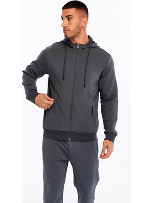 Ar-ma Erkek Tam Fermuar Sweatshirt Basic Baskisiz Kapşonlu Yandan Fermuar Cepli Slim Fit Scuba İnterlok K30324989702