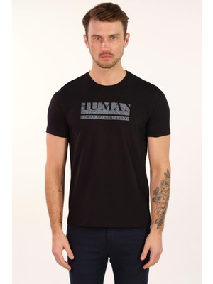 Ar-ma Erkek Bisiklet Yaka Tişört Yazi Baskili Slim Fit Full Süprem Y22344450801