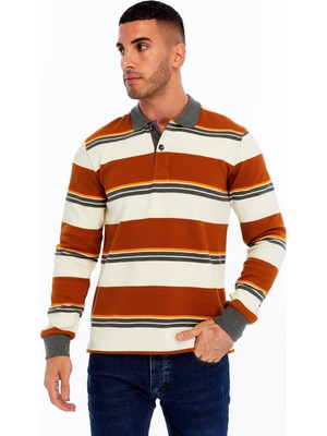 Ar-ma Erkek Polo Yaka Sweatshirt Baskisiz Çizgili Düğmeli Cepsiz Regular Fit Ringel Pike K30554953102