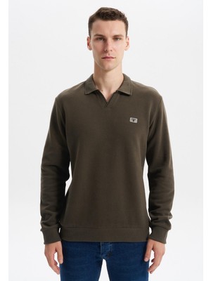 Ar-ma Erkek Polo Yaka Sweatshirt Basic Baskisiz Cepsiz Düğmesiz Regular Fit Karbon Firçali Selanik K30554698602