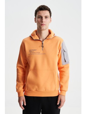 Ar-ma Erkek Kapşonlu Sweatshirt Yazi Baskili Kanguru Cepli Regular Fit Şardonlu Üç İplik K28254627301