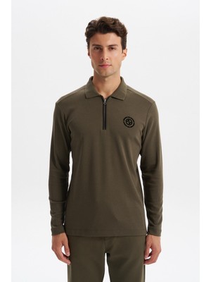 Ar-ma Erkek Polo Yaka Sweatshirt Baskisiz Basic Yaka Fermuarli Slim Fit Çift Tarafli İnterlok K30554989102
