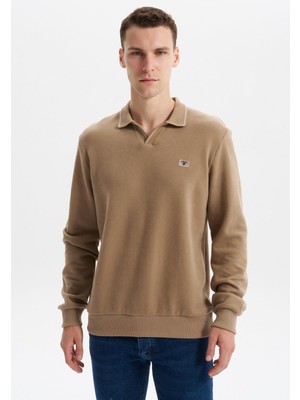 Ar-ma Erkek Polo Yaka Sweatshirt Basic Baskisiz Cepsiz Düğmesiz Regular Fit Karbon Firçali Selanik K30554698602