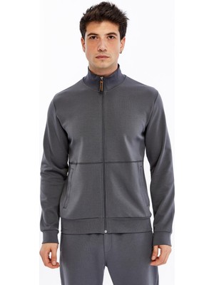 Ar-ma Erkek Tam Fermuar Sweatshirt Baskisiz Basic Fleto Fermuar Cepli Dik Yaka Slim Fit Scuba İnterlok K30324989802