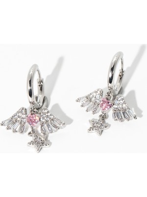 Biem Accessory Biem Pembe Taşlı Angel Çelik Küpe