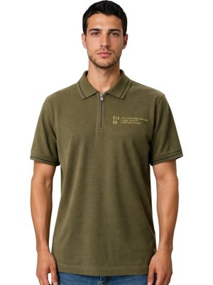 Ar-ma Erkek Polo Yaka Tişört Baskisiz Basic Yaka Fermuarli Regular Fit Çift Toplama Penye Pike Y31374357202