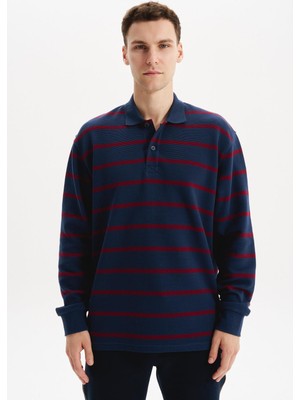 Ar-ma Erkek Polo Yaka Sweatshirt Baskisiz Çizgili Düğmeli Cepsiz Regular Fit Ringel Otoman K30554952502