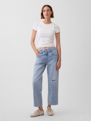 Gap Kadın Açık Mavi Low Slung Relaxed Crop Jean Pantolon