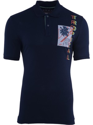 Ar-ma Erkek Polo Yaka Tişört Yazi Baskili Regular Fit Tek Toplama Licrali Pike Y21374274701