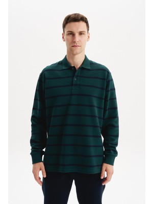 Ar-ma Erkek Polo Yaka Sweatshirt Baskisiz Çizgili Düğmeli Cepsiz Regular Fit Ringel Otoman K30554952502