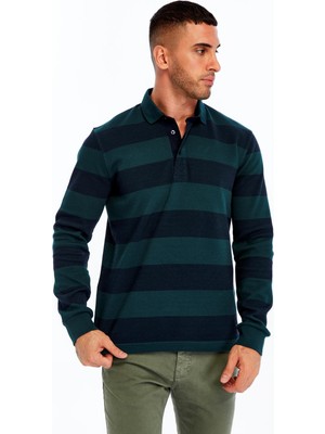 Ar-ma Erkek Polo Yaka Sweatshirt Baskisiz Çizgili Düğmeli Cepsiz Regular Fit Ringel Pike K30554952902