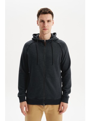 Ar-ma Erkek Tam Fermuar Sweatshirt Basic Baskisiz Kapşonlu Fleto Cepli Regular Fit Karbon Firçali Selanik K30324698402