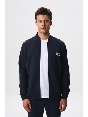Ar-ma Erkek Tam Fermuar Sweatshirt Baskisiz Basic Kanguru Fermuar Cepli Sol Kol Fermuar Cep Dik Yaka Slim Fit Scuba İnterlok K28324988301