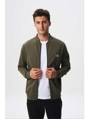 Ar-ma Erkek Tam Fermuar Sweatshirt Baskisiz Basic Kanguru Fermuar Cepli Sol Kol Fermuar Cep Dik Yaka Slim Fit Scuba İnterlok K28324988301