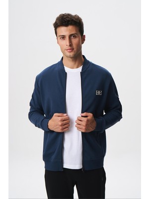 Ar-ma Erkek Tam Fermuar Sweatshirt Baskisiz Basic Kanguru Fermuar Cepli Sol Kol Fermuar Cep Dik Yaka Slim Fit Scuba İnterlok K28324988301