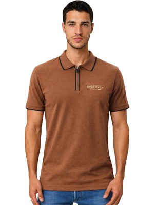 Ar-ma Erkek Polo Yaka Tişört Baskisiz Basic Yaka Fermuarli Regular Fit Çift Toplama Penye Pike Y31374356602