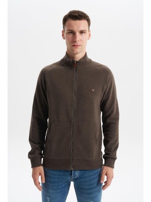Ar-ma Erkek Tam Fermuar Sweatshirt Baskisiz Basic Kanguru Cepli Dik Yaka Regular Fit Karbon Firçali Selanik K30324698202