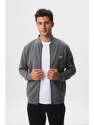 Ar-ma Erkek Tam Fermuar Sweatshirt Baskisiz Basic Kanguru Fermuar Cepli Sol Kol Fermuar Cep Dik Yaka Slim Fit Scuba İnterlok K28324988301