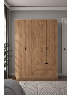 Sarmobi Arden 4 Kapaklı 2 Çekmeceli Gardırop/dolap 128X182X44 cm Atlas Çam – Modern Tasarım
