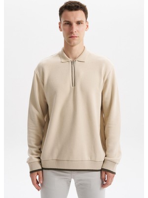 Ar-ma Erkek Polo Yaka Sweatshirt Baskisiz Basic Yaka Fermuarli Regular Fit Karbon Firçali Selanik K30554697902