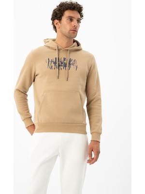 Ar-ma Erkek Kapşonlu Sweatshirt Yazi Baskili Kanguru Cepli Büyük Beden Şardonlu Üç İplik K24254884301