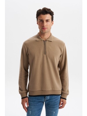 Ar-ma Erkek Polo Yaka Sweatshirt Baskisiz Basic Yaka Fermuarli Regular Fit Karbon Firçali Selanik K30554697902